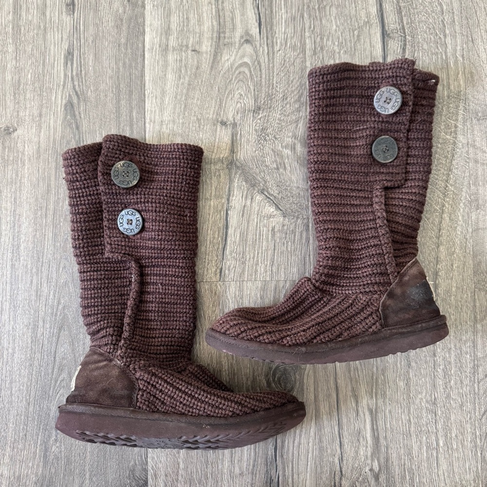 UGG Chocolate Knit Boots with Button Accents size 4 kids
